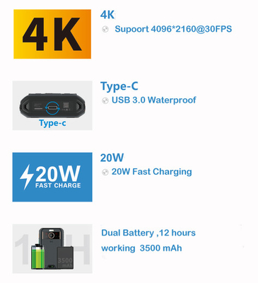고비트레이트 256kbps-8Mbps 5G 바디 카메라와 1300만 화소 후방 카메라