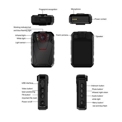 4G 와이파이 법 집행 기록 장치 2.4인치 터치 스크린 안드로이드 8.1 시스템 배터리 2500mAh SOS LED 빨간색 및 파란색 LED